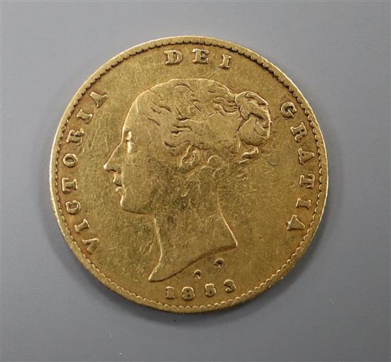 A Victorian gold half sovereign, 1853.